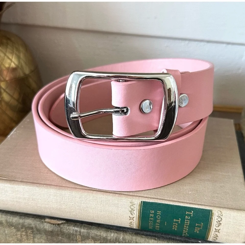 Women’s Light Pink Casual PU Leather Belt With Square Single Prong Buckle, XL